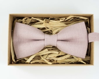 Light Dusty Rose Linen Bow Tie: Handmade Wedding Groomsmen