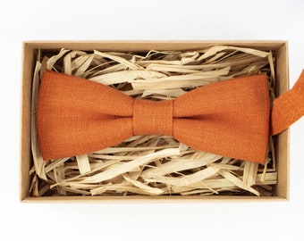 Burnt orange bow ties for men / Boyfriend gift / Pocket square / Linen tie