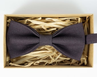 Dark brown color groomsmen bow ties for weddings / Boyfriend gift / Linen tie