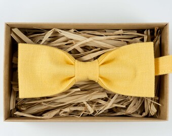 Handmade Yellow Linen Bow Tie: Pre-Tied Wedding Attire