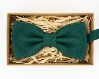 Dark green color bow tie / green linen bow tie / Toddler bow tie