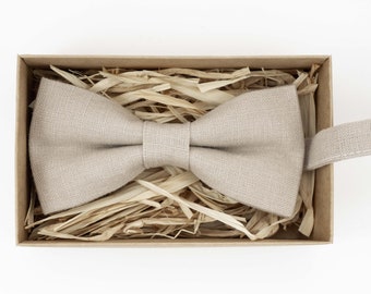 Beige color bow tie / Wedding bow tie / Fathers day gift / Linen