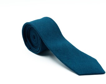 Handmade Linen Skinny Necktie: Ink Blue Groomsmen Tie