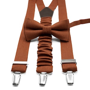 Terracotta Wedding Suspender and Bow Tie Set for Groomsmen - Classic Color for Special Occasions
