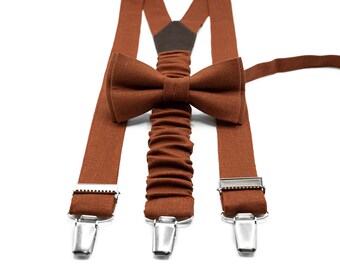 Terracotta Wedding Suspender and Bow Tie Set for Groomsmen - Classic Color for Special Occasions
