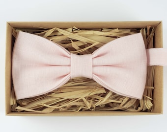 Light Peach Linen Bow Tie: Handmade Men's Accessory
