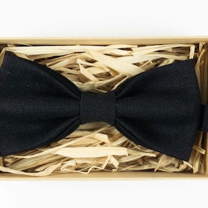 Black Pre-Tied Linen Bow Tie for Weddings