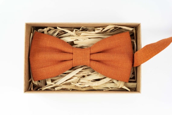 Burnt Orange Linen Bow Tie: Pre-Tied Wedding Attire