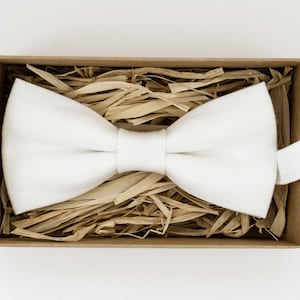 White Linen Bow Tie for Men - Elegant Wedding Accessory, Perfect Formal Neckwear