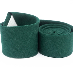 Forest Green Linen Wedding Necktie - Eco-Friendly Groomsmen Ties with Matching Pocket Squares