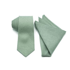 Dusty Sage Linen Necktie Set: Handmade Wedding Groomsmen Tie