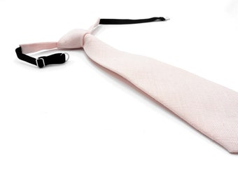 Petal Pink pre tied necktie for boys. Linen pre tied necktie