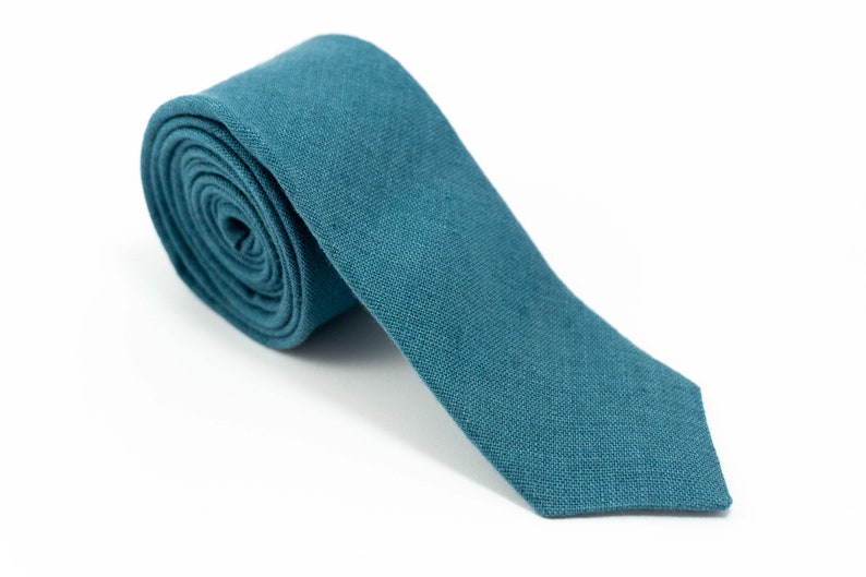 Dark Cyan linen wedding necktie Eco friendly wedding ties Anniversary gift