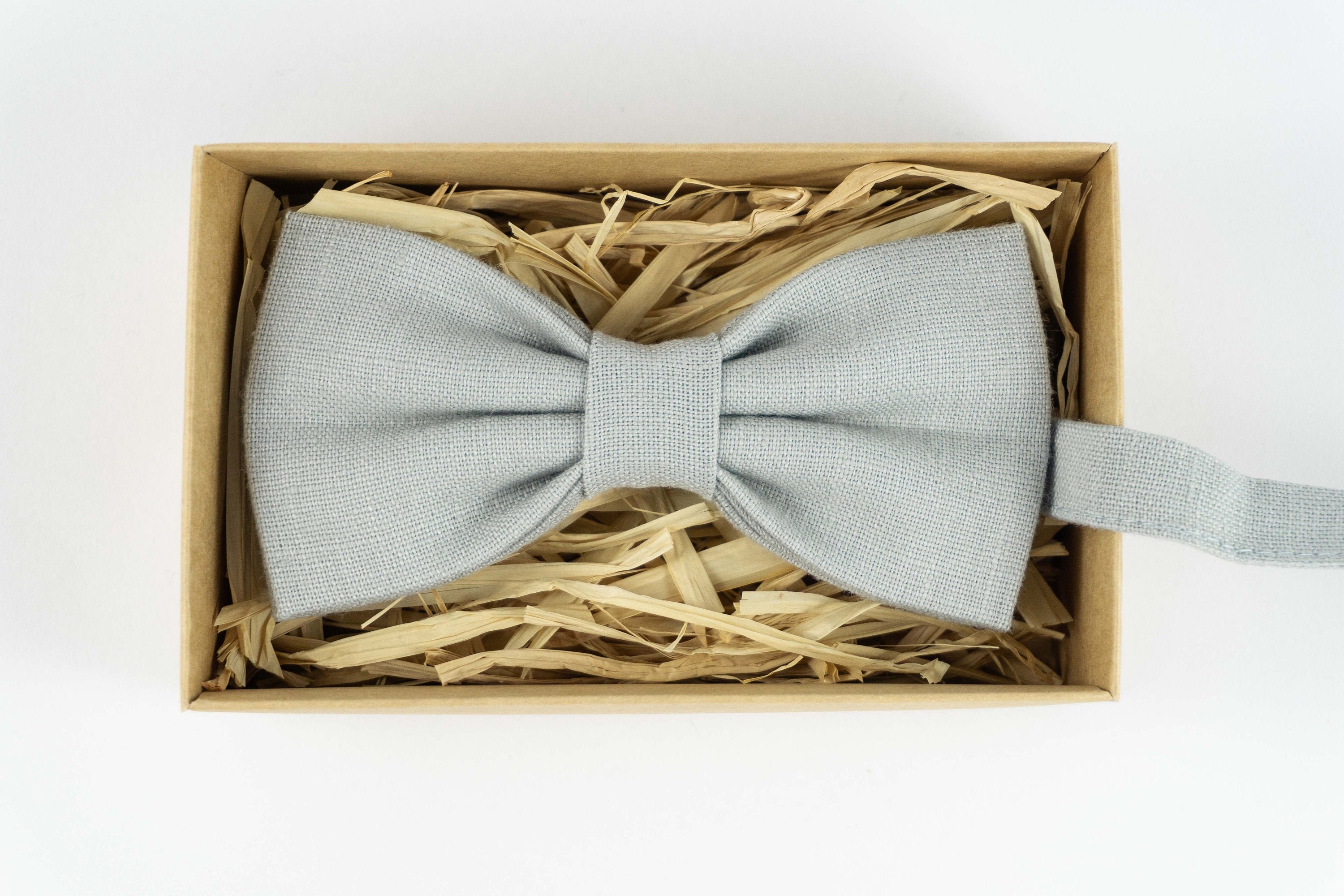 Dusty gray pre-tied linen ties for men / Ring bearer bow tie / | Etsy