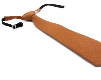 Burnt Orange pre tied necktie for boys. Linen pre tied necktie