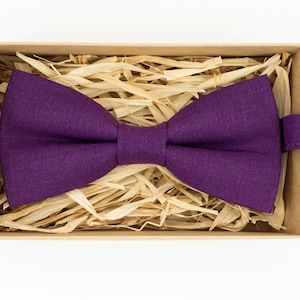 Handmade Purple Linen Bow Tie: Groomsmen Wedding Tie