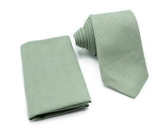 Corbata y pañuelos de bolsillo de color verde salvia brillante para hombre: perfectos para bodas y más