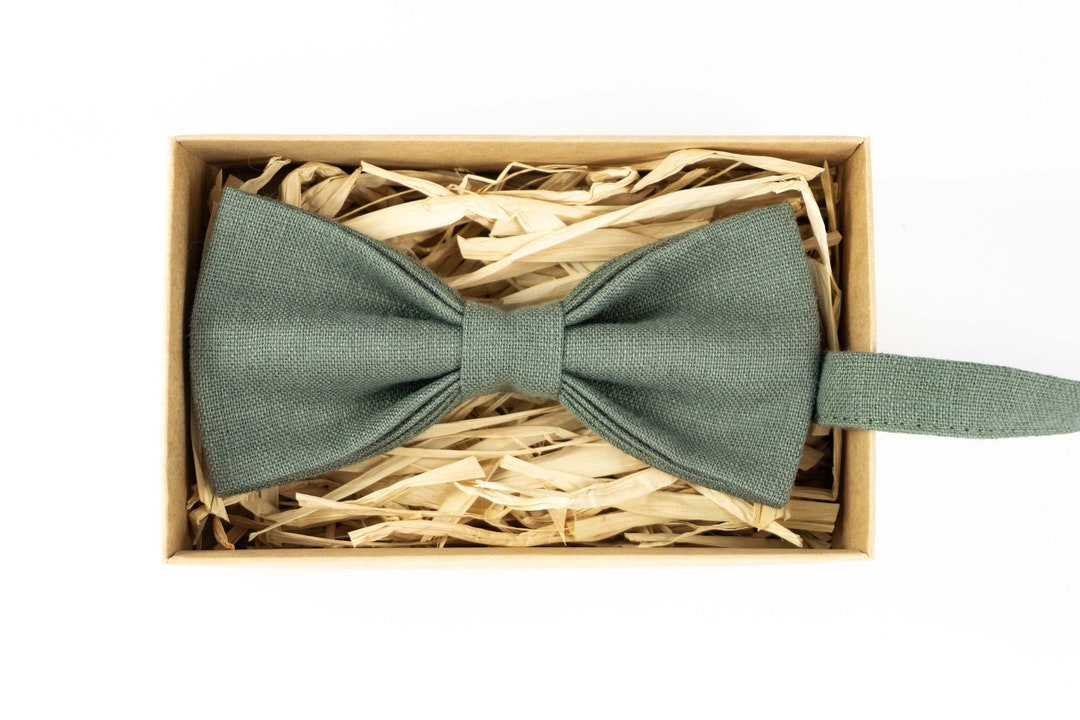 Pine Green Linen Bow Ties for Men / Wedding Bow Tie / Fathers - Etsy