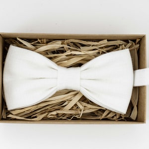 White Linen Bow Tie: Handmade Wedding Groomsmen Tie
