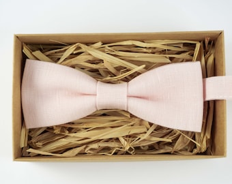 Pale Peach Linen Bow Tie: Handmade Wedding Accessory