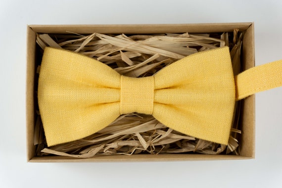 Yellow linen bow tie / Yellow mens wedding bow ties / Yellow | Etsy