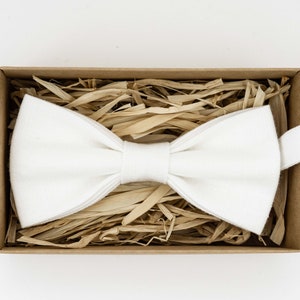 Linen Bow Tie: White Classic Handmade Bowtie for Men or Kids