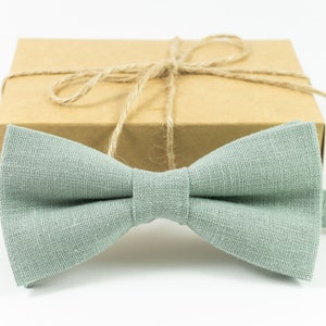 Dusty Sage Linen Bow Tie: Handmade Wedding Bowtie