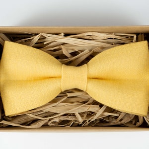 Yellow Linen Bow Tie: Handmade Wedding Groomsmen Tie