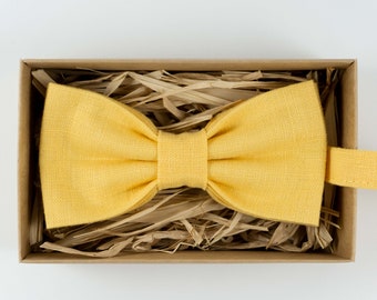 Handmade Yellow Linen Bow Tie: Men's Wedding Accessory