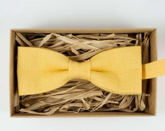 Handmade Yellow Linen Bow Tie: Baby, Toddler, Youth, Adult