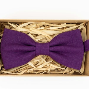 Purple Linen Bow Tie: Handmade Wedding Groomsmen Tie