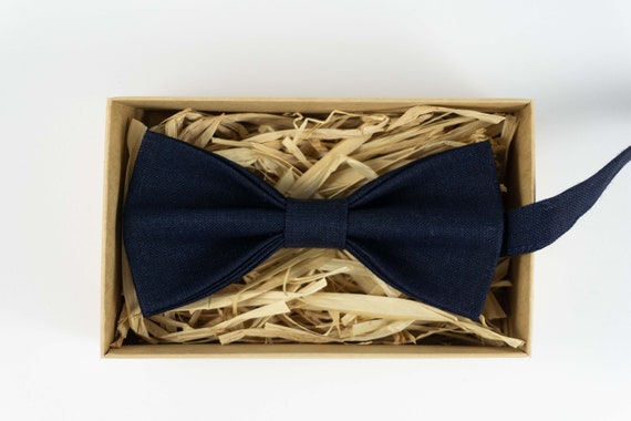 Dark Blue Linen Wedding Bow Ties / Boyfriend Gift / Toddler | Etsy