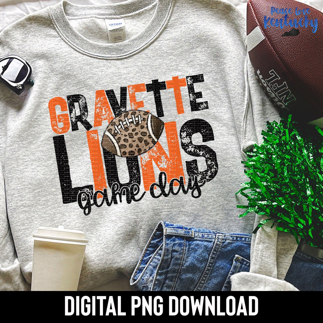 Gravette Lions, AR, Football, School Spirit, Game Day PNG Design