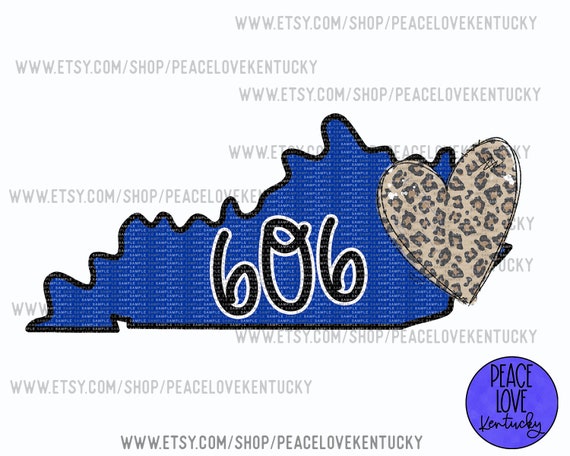 Kentucky Ky 606 Area Code Leopard Heart Png Sublimation Etsy