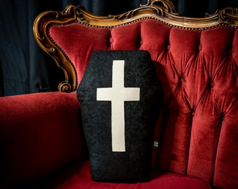 Halloween Coffin Shaped Pillow | Casket Cushion | Gift for Goths | Handmade
