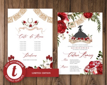 EDIT YOURSELF Charra Burgundy Red, Charro Western Invitation, Mexican Invitation, Fiesta Invitation, Quince Invitation