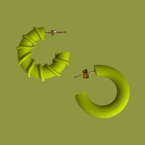 Colourful Lime Green Hoop Earrings, Lightweight Statement Bold Polymer Clay Hypoallergenic Hoops
