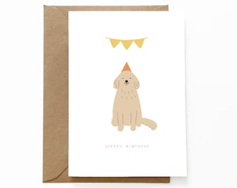 Happy Birthday Golden Retriever | Minimal Dog Greeting Card - GR001