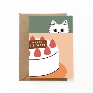 Carte d'anniversaire de chat | Lorgner un gâteau | Joyeux anniversaire | Carte de vœux - CAT002