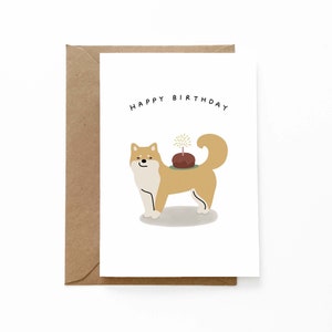 Carte d'anniversaire rouge Shiba Inu | de voeux pour chien | Joyeux anniversaire | Bougie pour gâteau - SHI003