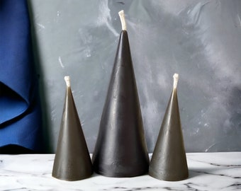 Beeswax Cone Black Candle- Trio