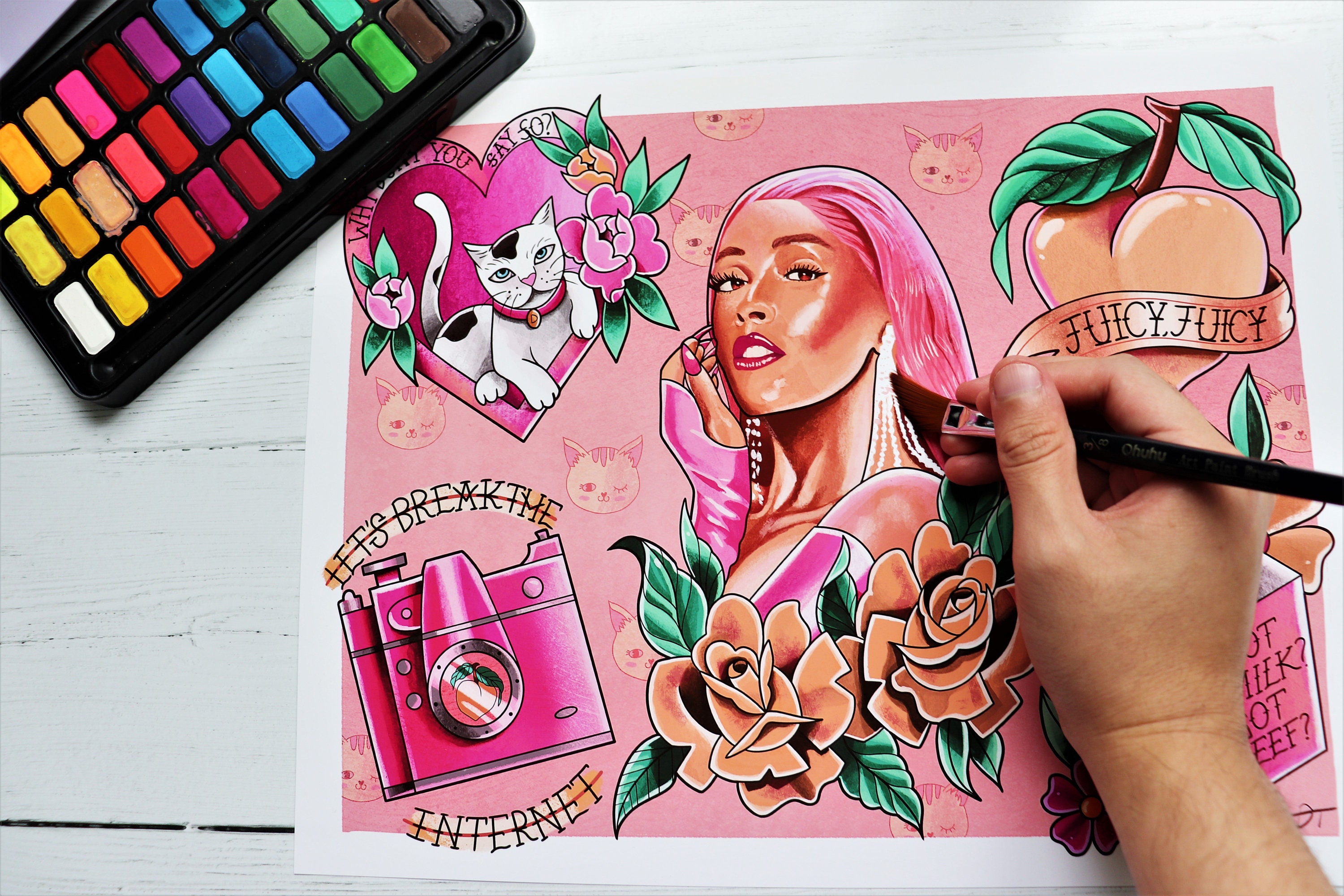 Doja Cat Tattoo Flash Art Print - Etsy Polska