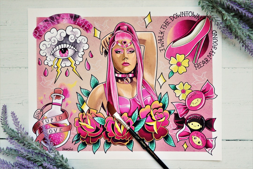 Lady Gaga Chromatica Tattoo Flash Art Print Etsy