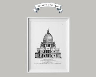 St Paul's Cathedral London Print: Vintage Architecture Wall Art (Digital Download)