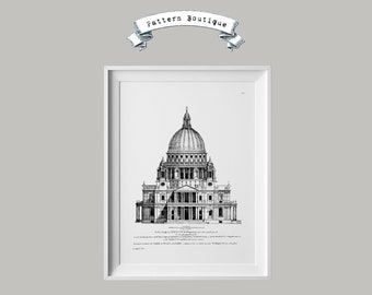 Digital St Pauls Cathedral London Architecture Printable Home Decor Wall Art Ephemera- 210 x 297 mm - Print At Home