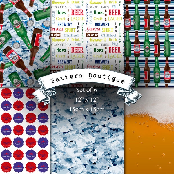 BBQ Beer Seamless Pattern Digital Paper Pack - Beer Bottles and Caps - Printable Instant Download Scrapbook Paper 12x12"