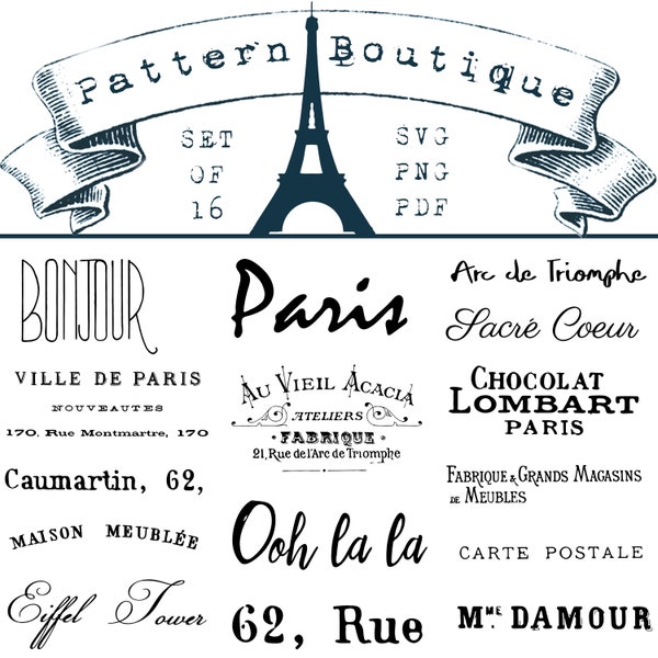 Paris SVG Files - Downloadable Script Clipart with Eiffel Tower svg pdf png for Cricut Crafting and Scrapbooking