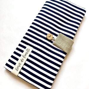 Personalized family record book cover with button closure. Nautical style. Available in 2 colors.