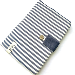 Padded and personalized health book cover Esprit MARINIÈRE navy blue patte bleue