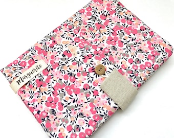 Personalized health record book cover, pink berries and linen with gold details